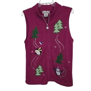 Nouveaux Red Ugly Christmas Sweater Vest Zip Up Holidays Christmas Trees L